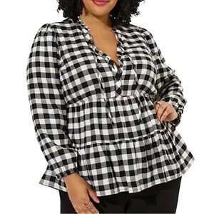 TORRID‎ Babydoll Brushed Flannel Ruffle Collar Top NWT